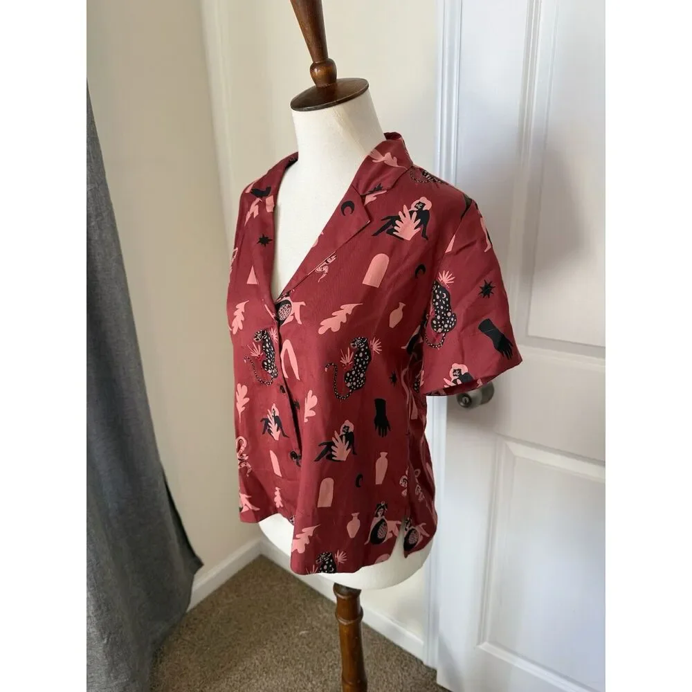 Mata Traders Modern Objects Cranberry Camp Tencel Shirt Size XS - Picture 4 of 8